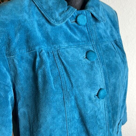 Chico’s | Suede Leather Teal Jewel Tone Swing Coat | Size Large (Chico’s 2) - Picture 11 of 12